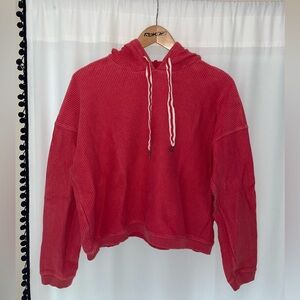 Aerie red corded hoodie ribbed pullover women’s M medium cropped sweatshirt